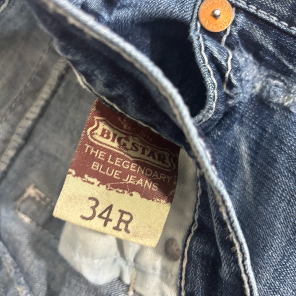 Big Star Pioneer Regular Boot Cut Jeans Men’s 34R Blue Distressed Buckle - Picture 5 of 10